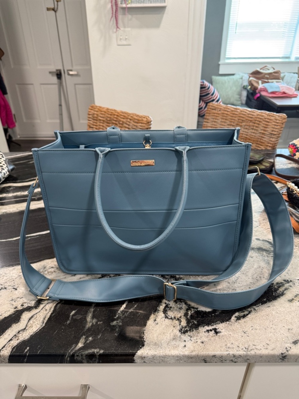 Simply Southern Blue Structured Tote with Detachable Strap